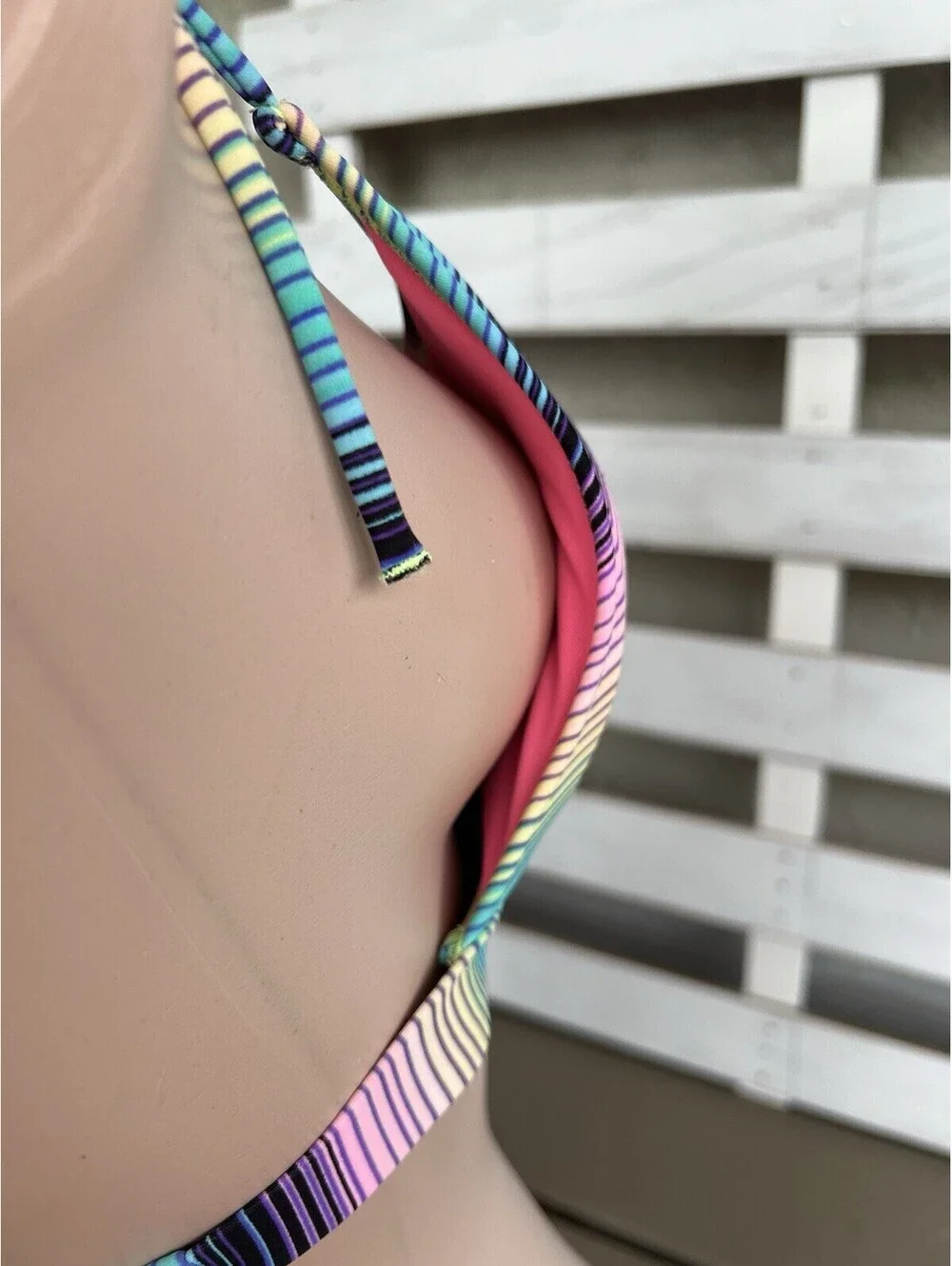 Victoria's Secret Multicolor Padded Bikini Top Triangle Halter Y2K 90s Size M